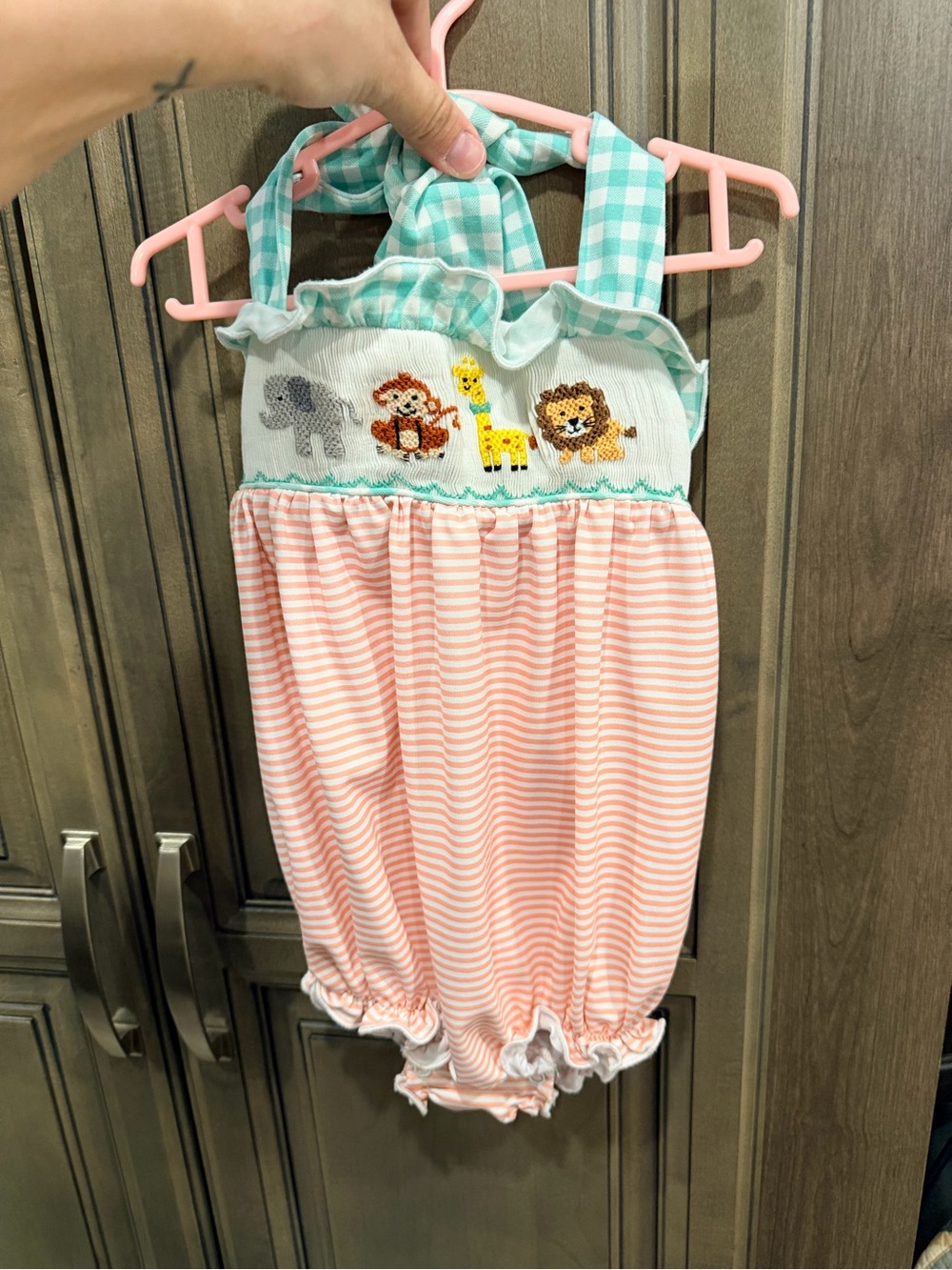 Smocked Safari Cotton Romper in Pink & Mint for Kids